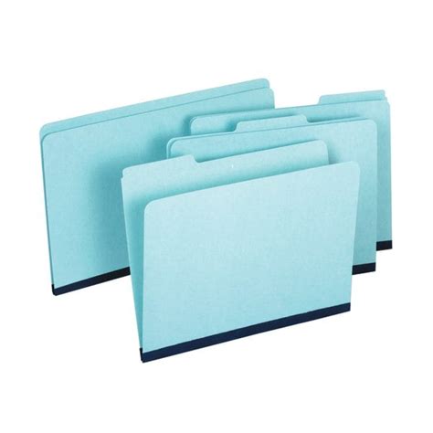 blue folders with no fasteners.